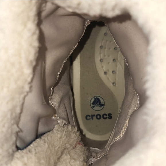 Crocs Adela Women's Foldover Fuzz Leather  Pink Boots Poppy Stucco Navy Size 6 - Picture 11 of 15